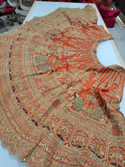 Trending Premium Silk With Zarkan Diamond & Embroidery Work Rust Orange Bridal Lehenga
