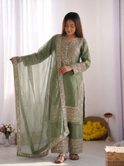 Party-wear Fendy Silk Embroidery Sequence Work Salwar Suit