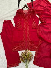 Elegant Chanderi Sequence Embroidery Work Suit