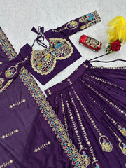 Festive Special Vichitra Silk Embroidery Coding Sequence Work Lehenga With Stitched Blouse