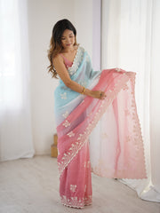 Trendy Crunchy Peding Cotton Thread Embroidery Work Saree