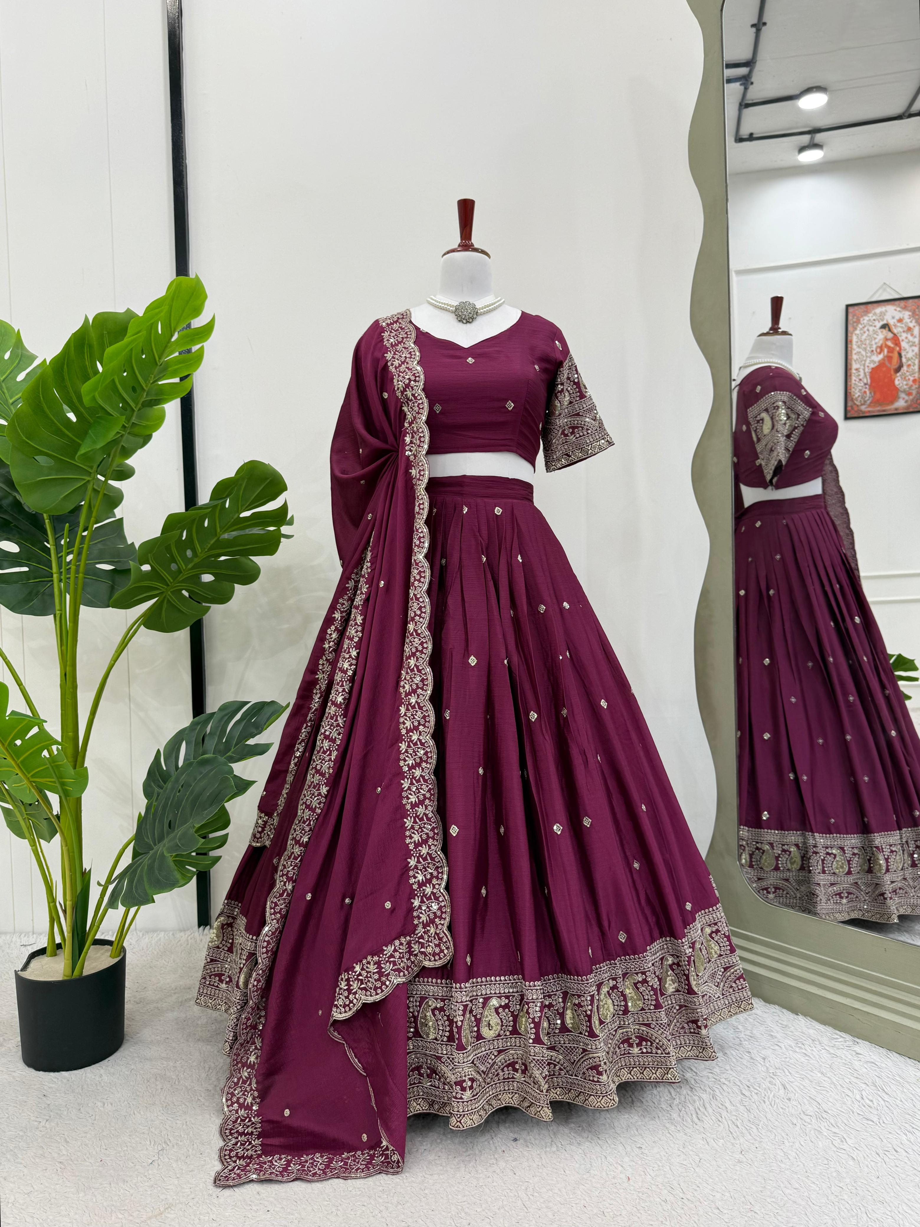 Beautiful Trending Chinon Silk Thread With Sequence Work Lehenga Choli
