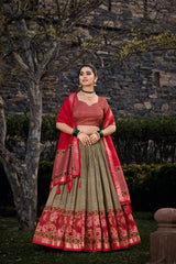 Effortless Glamours Tussar Silk Floral Printed With Foil Printed Lehenga Choli