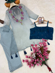 Beautiful Floral Embroiderd  Sequence Organza Work Co Set