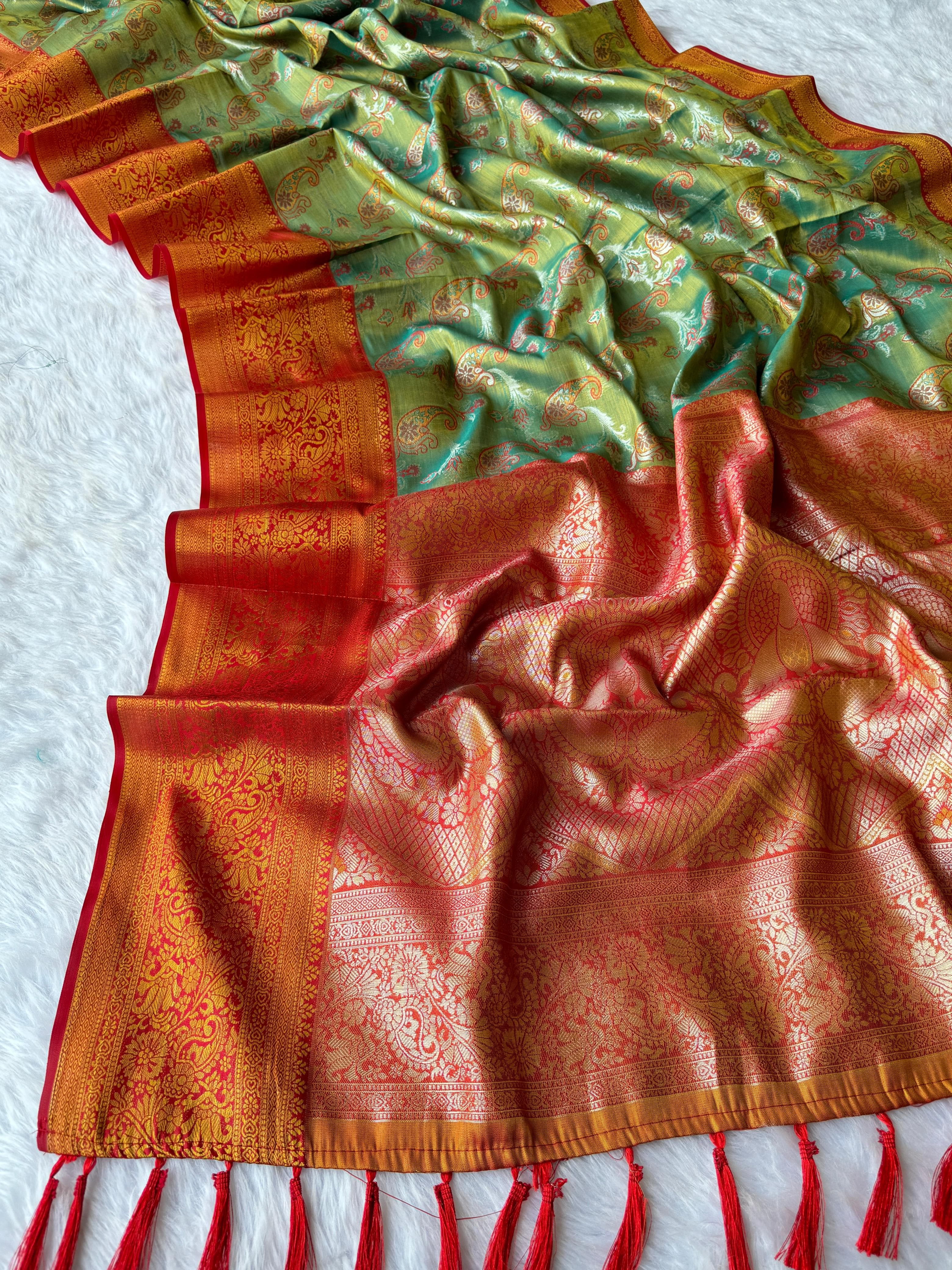 Beautiful Dharmavaram Soft Banarsi Tissue Fabric Saree