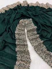 Soft Vichitra Silk Embroidery Work Saree