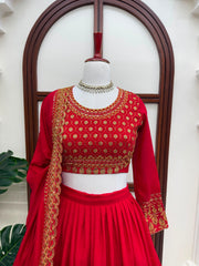 Attritive Red Colour Vichitra Silk Sequence Work Lehenga Choli