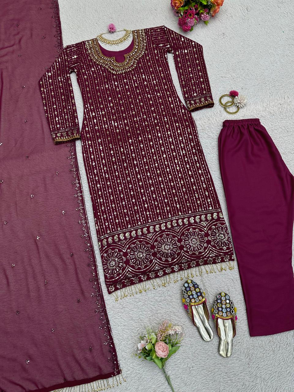 Partywear Georgette Thread With Sequence Work Dress
