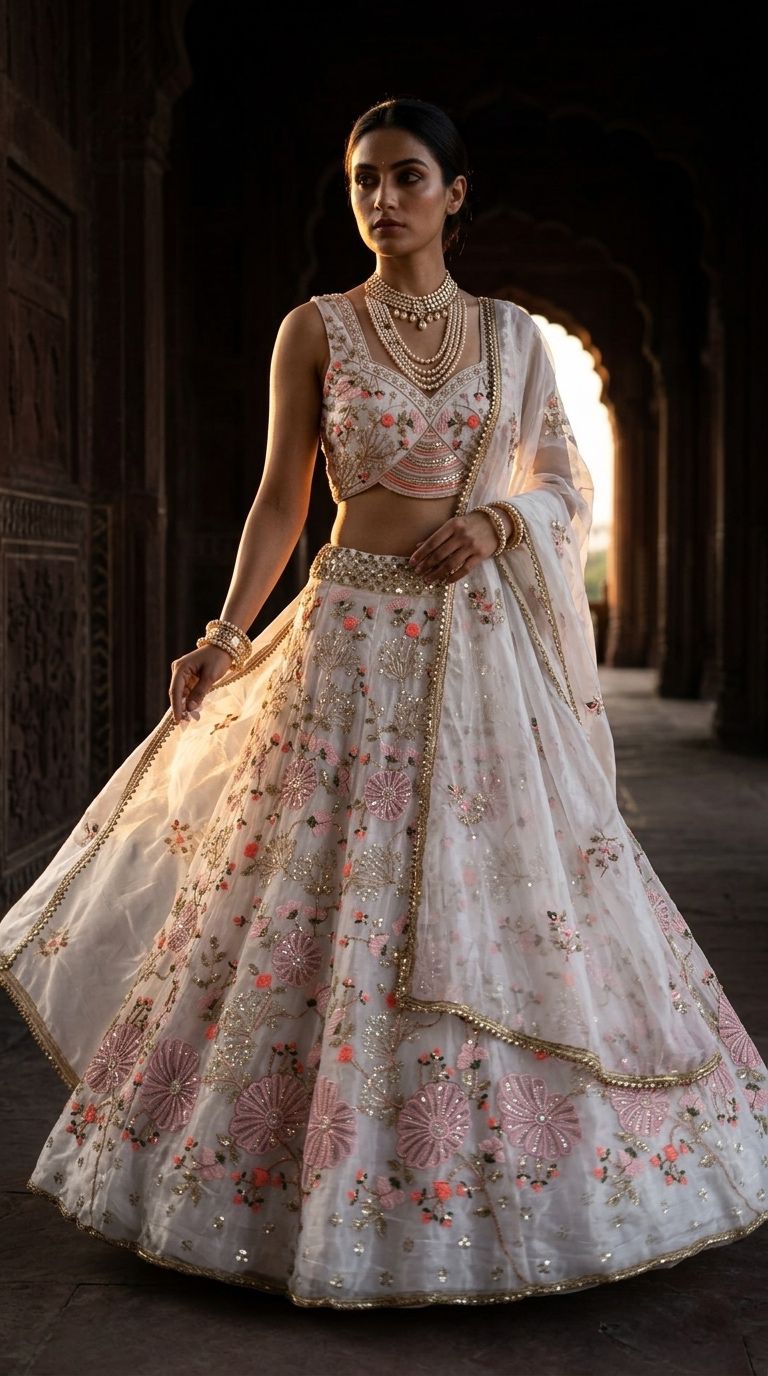 Engagement Special Tabby Silk Pearl Embroidery Sequence Work Lehenga Choli