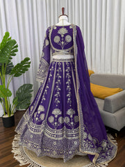 Wedding Wear Georgette Thread With Sequence Work Purple Lehenga Choli
