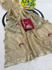 Beautiful Gold Crush Multi Coding Embroidery Work Designer Saree