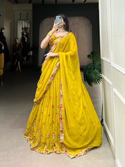 Ethnic Yellow Georgette Sequence Thread & Embroidery Work Lehenga Choli