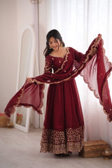 Elegant Fendy Silk Party Were Embroidery Sequence Work Gown