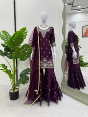 Beautiful Designer Chinon Silk Thread With Sequence Work Sharara