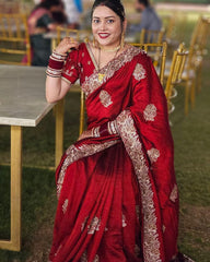 Designer Blooming Vichitra Silk Work Saree
