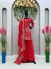 Partywear Red Colour Georgette Sequence Work Salwar Suit
