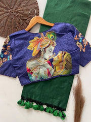 Beautiful Khadi Cotton With Designer Handwork Crafted Stitched Blouse