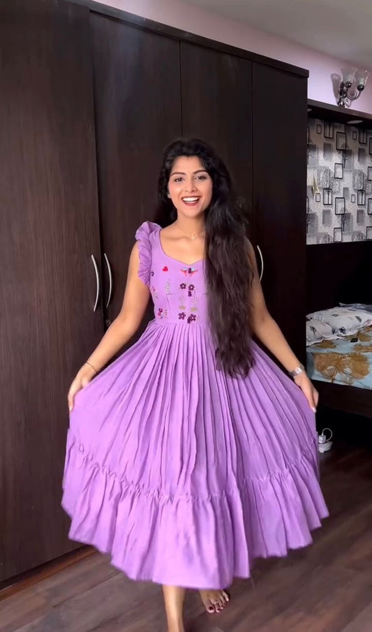Stylish Beautiful Pure Mul Mul Cotton & Dual Color Pure Hand Work Gown