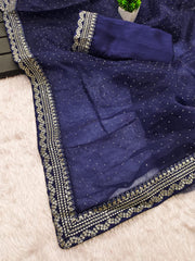 Beautiful Blue Party-wear Beautiful Organza Silk & Designer Saree