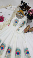 Party-wear Fendy Silk Printed With Lace Work Gown