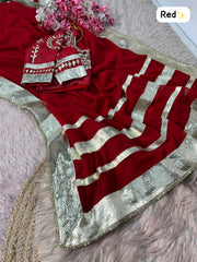 Beautiful Georgette Gotalace Border In Whole Saree With Stitched Blouse