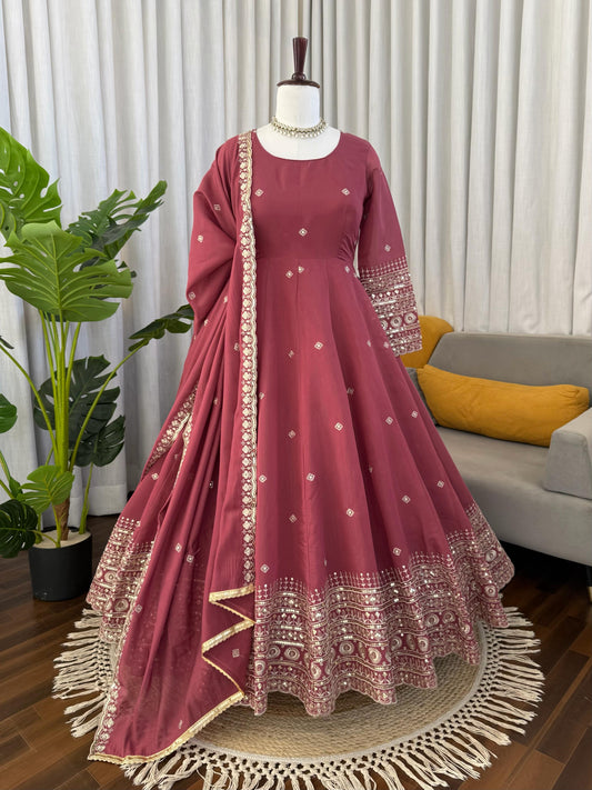 Beautiful Mul Chanderi Silk Thread With Sequence Work Gown