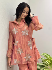 Trendy Slasa Silk Three Piece Co-ord Set With Shrug