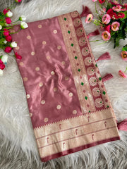 A Perfect Tradition Pastel Shaded Shiny Satin katan Silk Saree