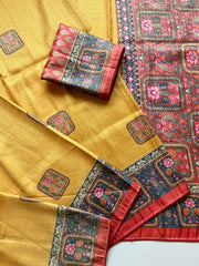 Beautiful Zari Jacquard Weaving Digital Printed Saree