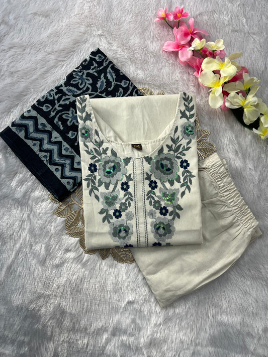 Beautiful Khadi Cotton With Embroidery Work Dress