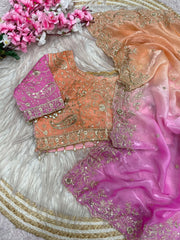 Elegant Satin Saree With Designer Embellished Stitched Blouse