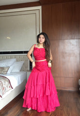 Party-wear French Crape Sequence & Embroidery Work Indo Western Skirt