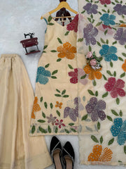 Beautiful Tibby Organza Silk Brush Print With Intricate Sequence Work Dress