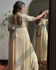Designer Beautiful Georgette Embroidery Chikankari & Real Mirror Work Gown
