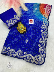 Beautiful Georgette Bandhej Multi Colour Printed Saree