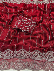 Party-wear Fendy Chiffon Silk With Beautiful Sequence Embroidery Work Saree