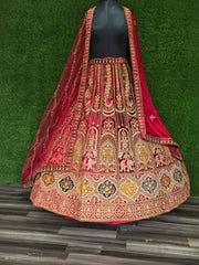 Bridal Special Elephant Pattern Velvet Zarkan Diamond Work Lehenga Choli