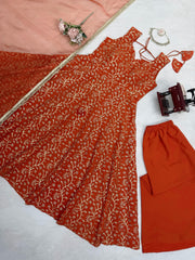 Ethnic Georgette Thread & Sequence Work Gown With Palazzo Set