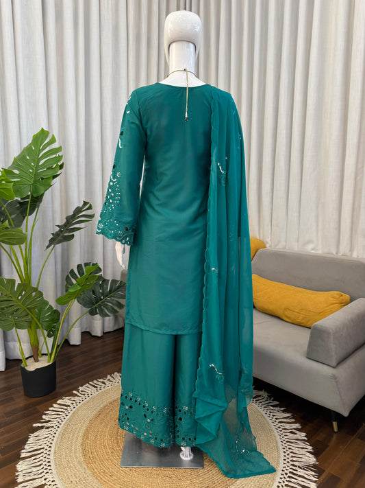 Beautiful Designer Natural Crepe Thread Work Suit