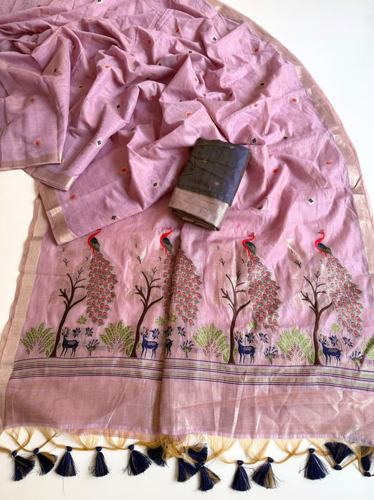 Beautiful Chanderi Silk With Small Butti Weaving Saree