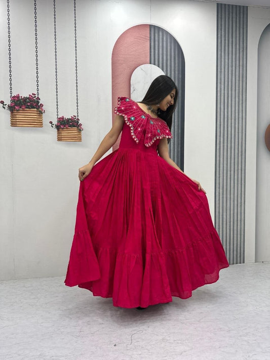 Trending Roman Silk Embroidery Thread & Khatli Work Gown
