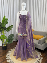 Party-wear Fendy Silk Thread & Sequence With Real Mirror Work Suit