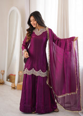 Beautiful Fendy Silk Embroidery Real mirror Work Sarara set