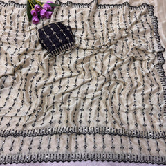 Beautiful Rangoli Silk Embroidery & Mirror Work Border Designer Saree
