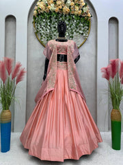Party-wear Chinon Silk Thread With Sequence Work Lehenga Choli With Shrug