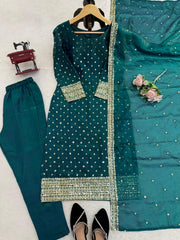 Elegant Ethnic Fendy Silk Thread & Sequence Work Suit