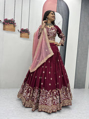 Festival Vichitra Silk Embroidery Thread & Sequence Work Lehenga With Stitched Blouse
