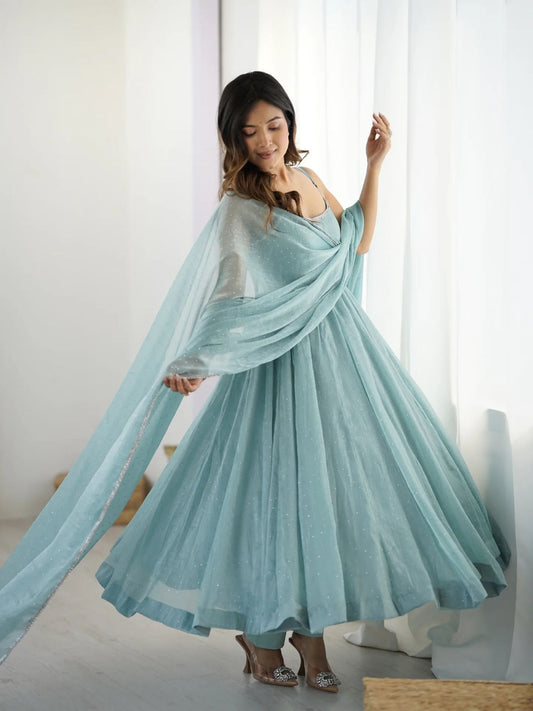 Fairy-tale Bluesy Crunch Silk Hot-fixing Work Gown