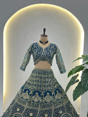 Party-wear Butterfly Net Sequins & Codding Embroidery Work Lehenga Choli