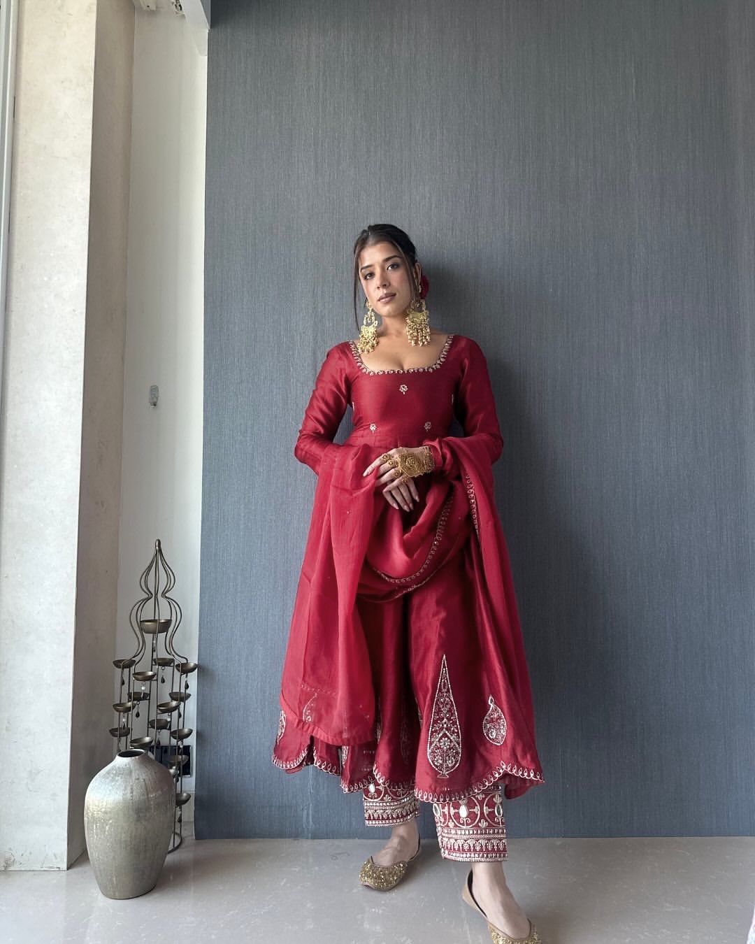 Elegance Natural Crepe Sequence Work Gown